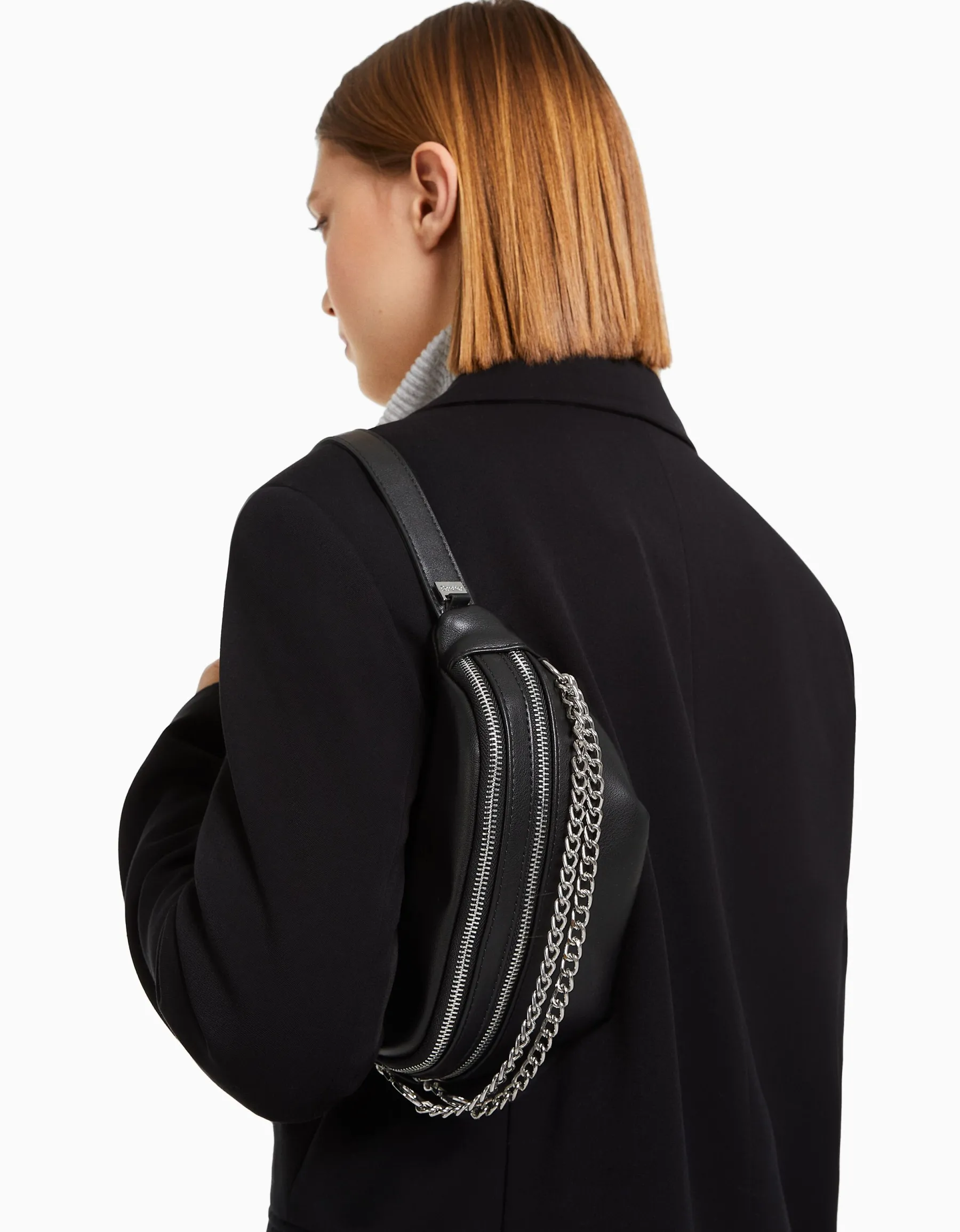 BERSHKA Sac banane similicuir Noir Flash Sale