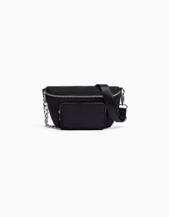 BERSHKA Sac banane tissu fermetures Éclair Écru Hot