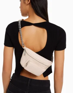 BERSHKA Sac banane tissu fermetures Éclair Écru Clearance