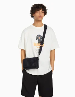 BERSHKA Sac bandoulière similicuir Noir Fashion
