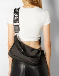 BERSHKA Sac besace imprimé papillons Noir Cheap