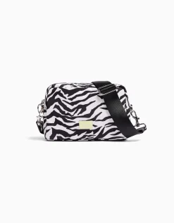 BERSHKA Sac besace imprimé zèbre Noir Hot