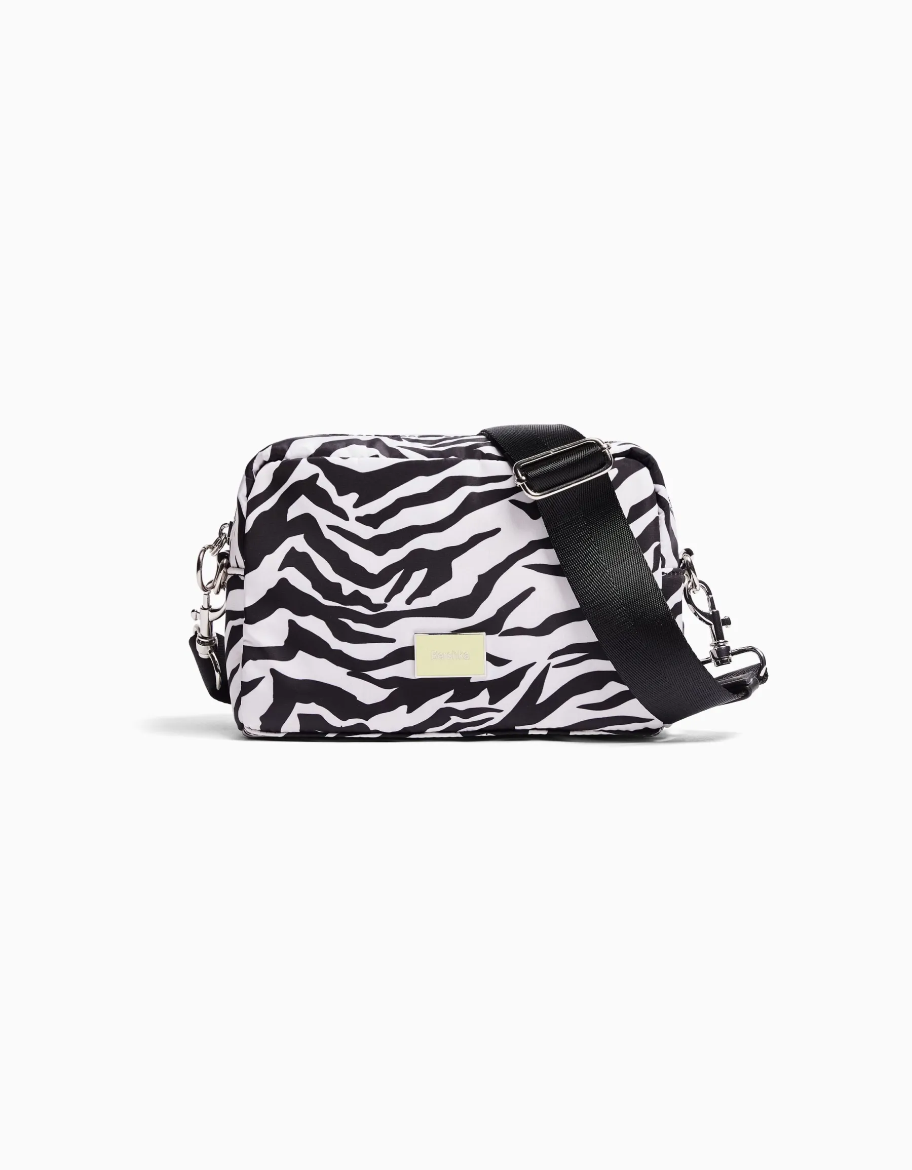 BERSHKA Sac besace imprimé zèbre Noir Hot