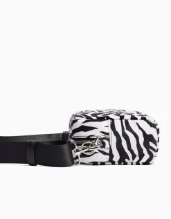 BERSHKA Sac besace imprimé zèbre Noir Hot