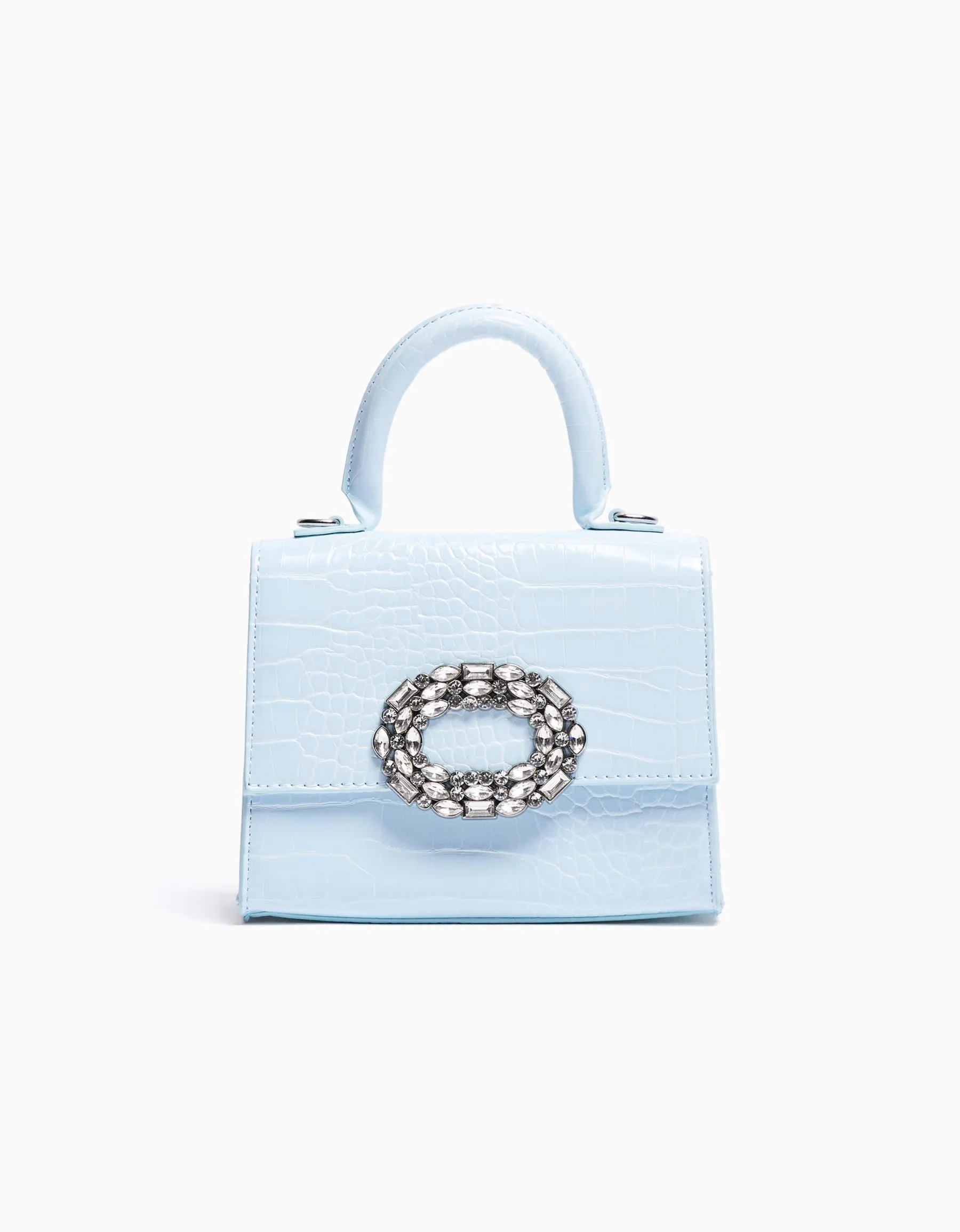BERSHKA Sac bijou anse chaîne gravé imprimé animal Bleu clair New