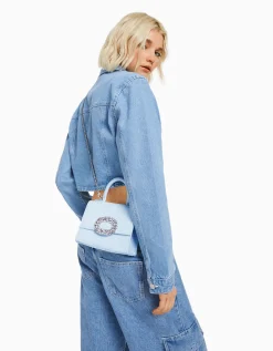 BERSHKA Sac bijou anse chaîne gravé imprimé animal Bleu clair New