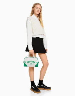 BERSHKA Sac bowling rétro Blanc Clearance