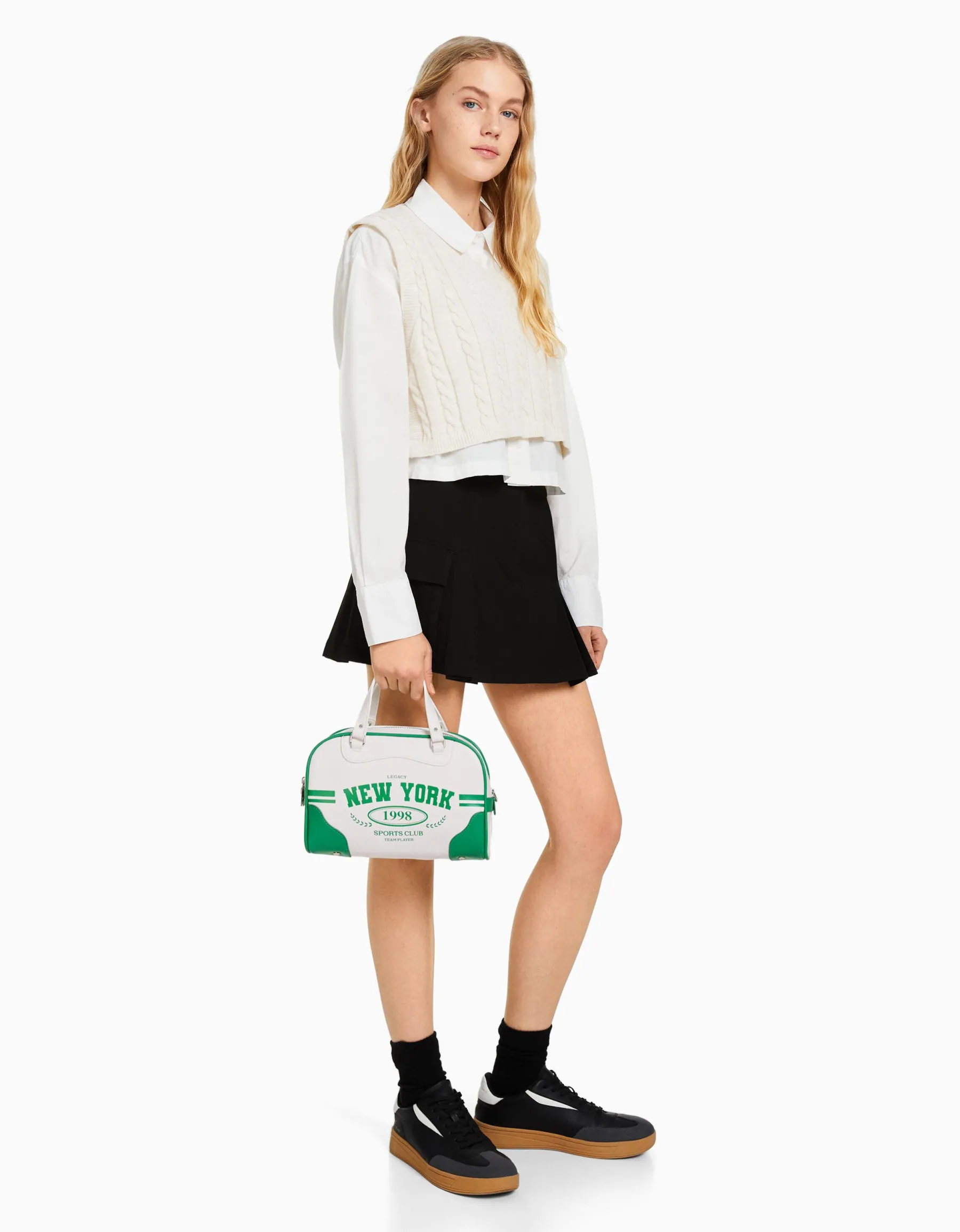 BERSHKA Sac bowling rétro Blanc Clearance