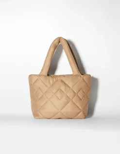 BERSHKA Sac cabas matelassé anse tissu Camel Online