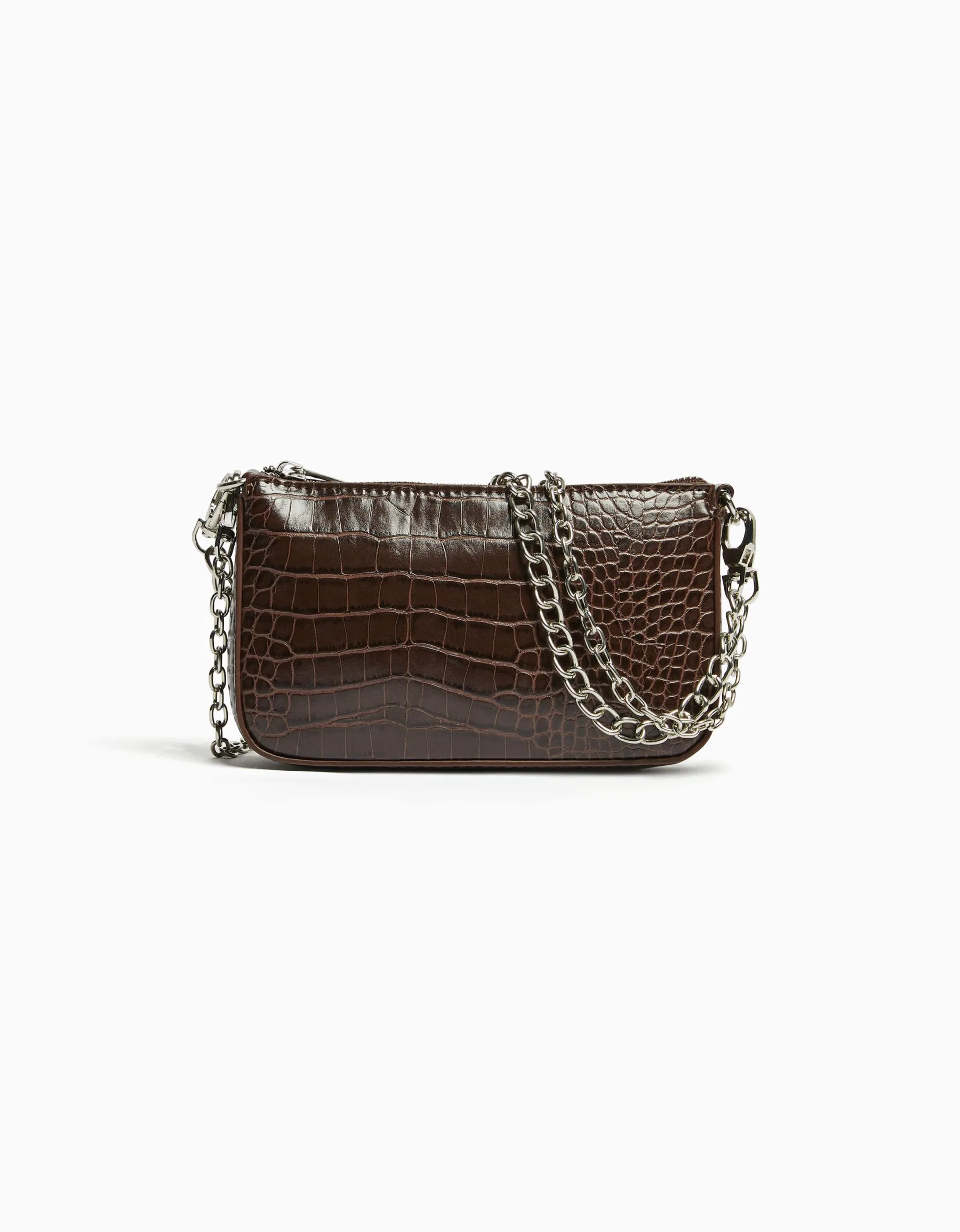BERSHKA Sac chaîne imitation croco Blanc Discount