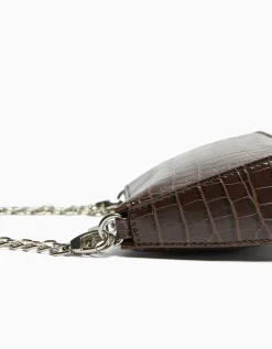BERSHKA Sac chaîne imitation croco Blanc Discount
