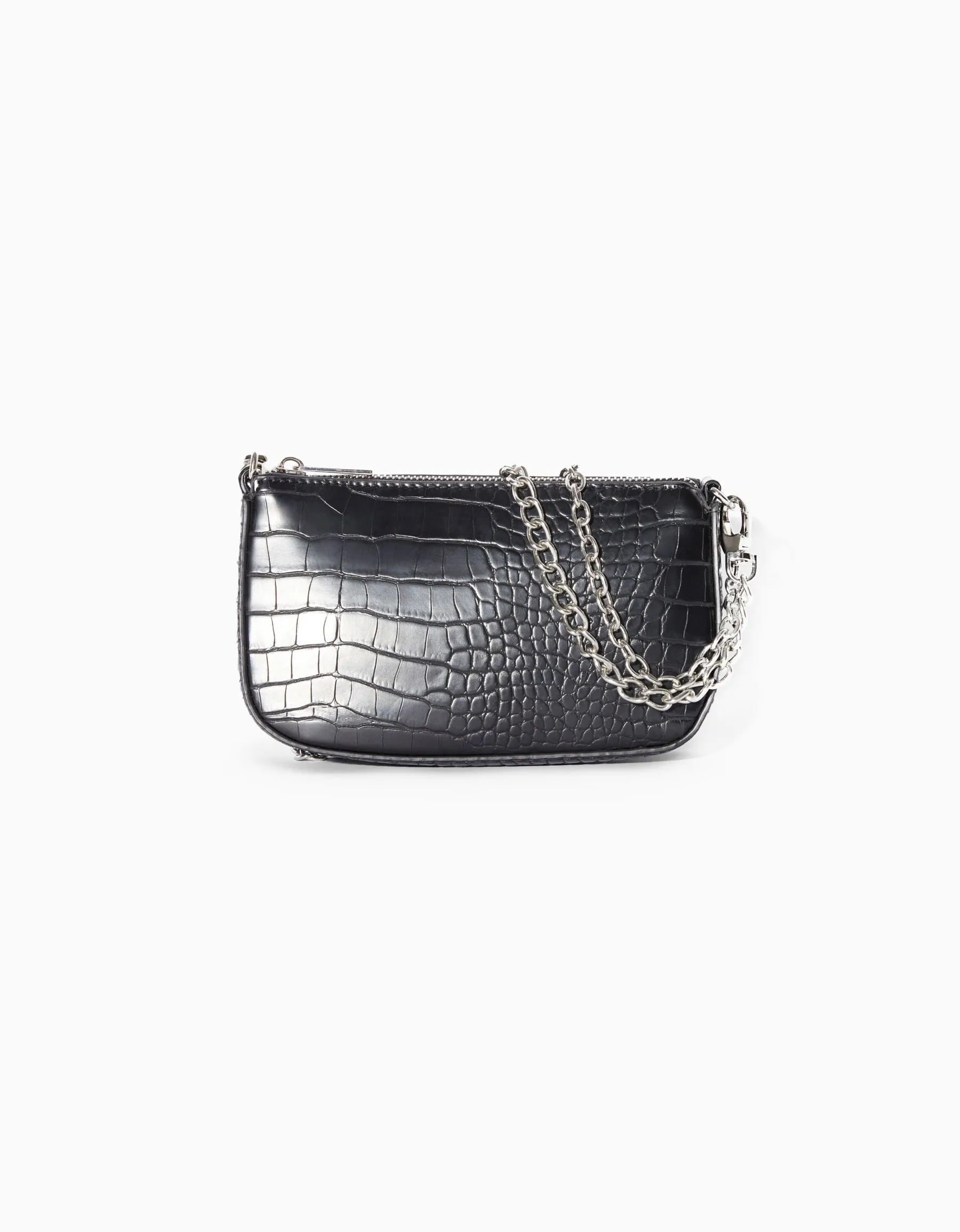 BERSHKA Sac chaîne imitation croco Blanc New
