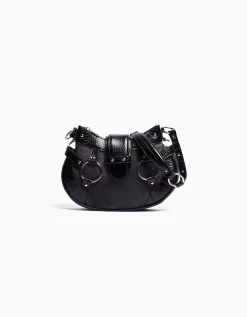 BERSHKA Sac denim anse gravure imprimé animal Noir Discount