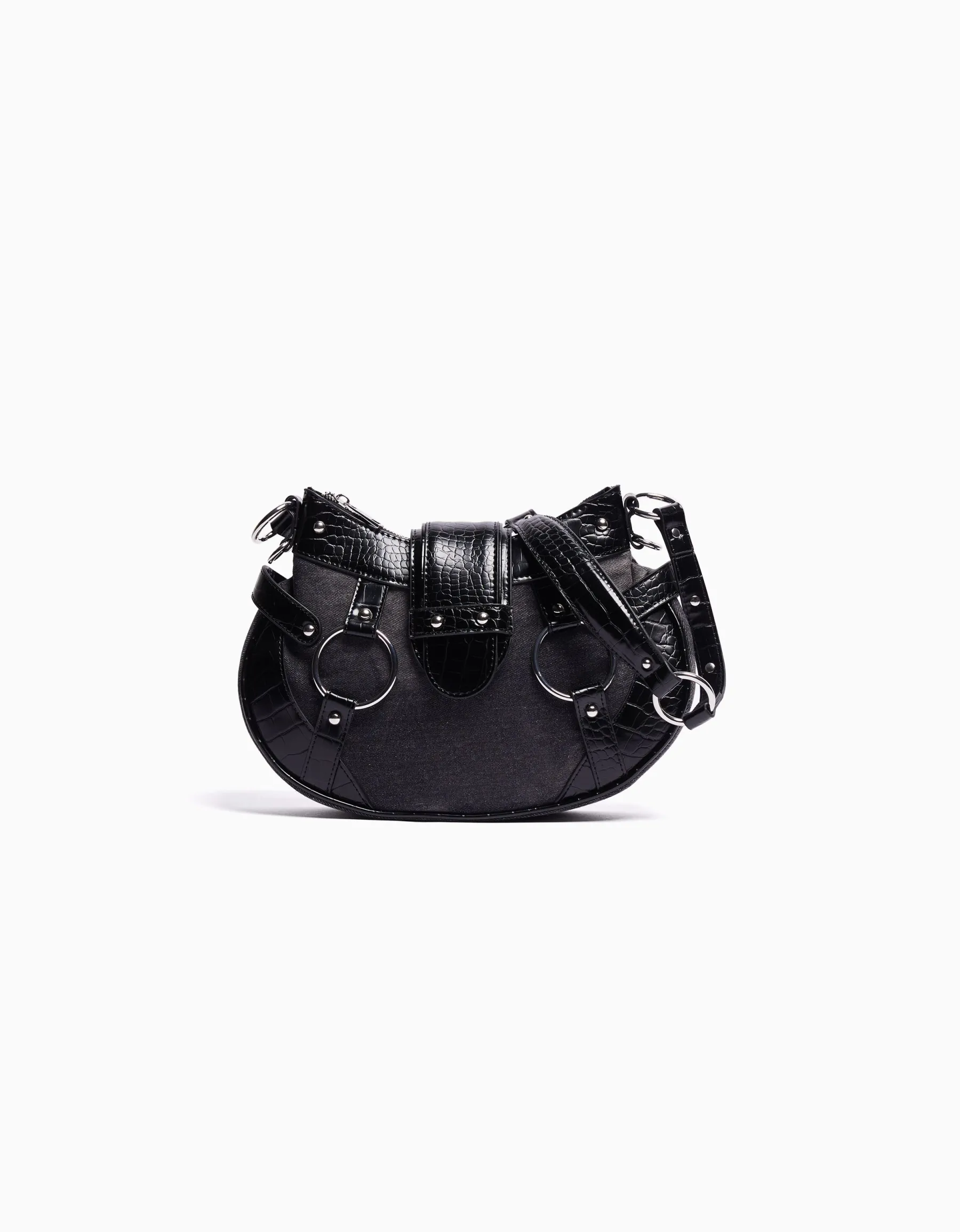 BERSHKA Sac denim anse gravure imprimé animal Noir Discount