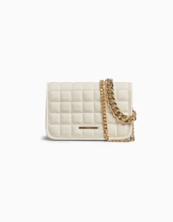 BERSHKA Sac matelassé chaîne Écru Fashion