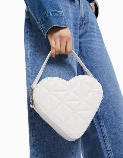 BERSHKA Sac matelassé cœur anse réglable Blanc Best Sale