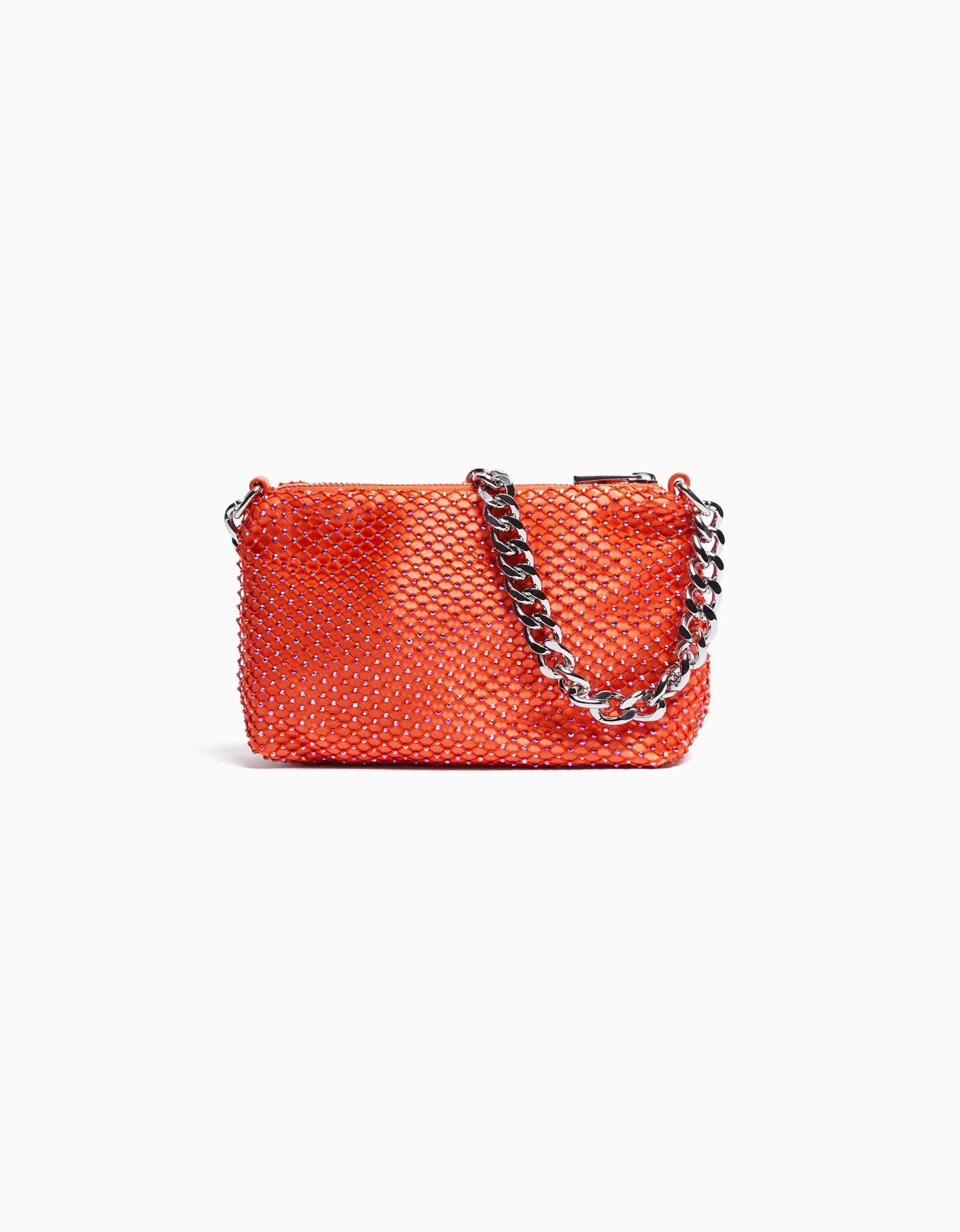 BERSHKA Sac mesh anse chaîne Orange Best