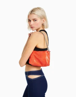 BERSHKA Sac mesh anse chaîne Orange Best