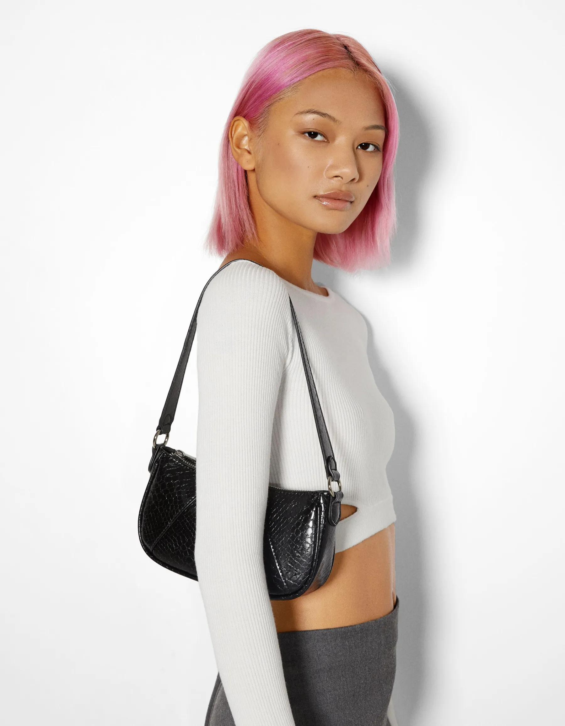 BERSHKA Sac porté épaule similicuir Beige Best
