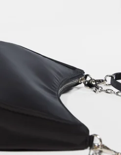 BERSHKA Sac satiné chaîne Noir Flash Sale