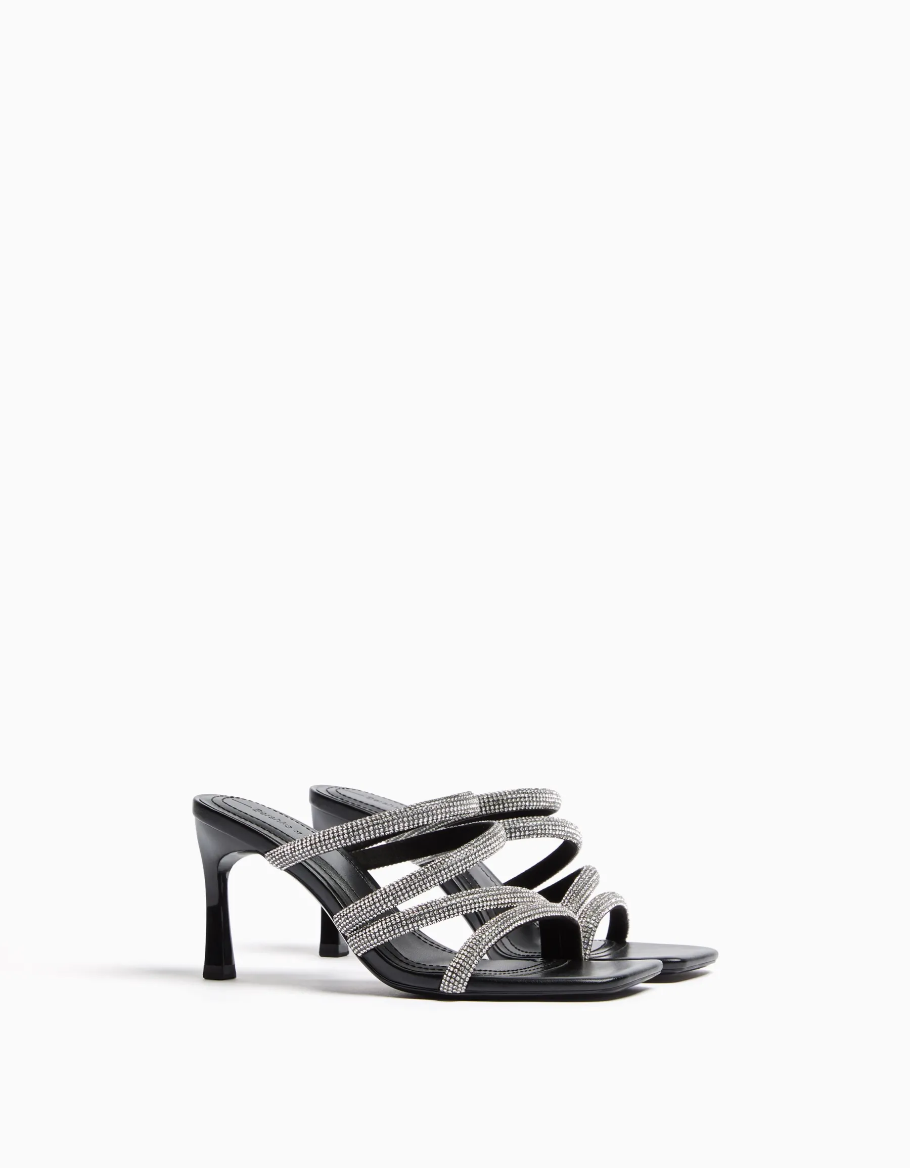 BERSHKA Sandales à talon brides brillantes Noir Best