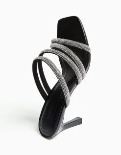 BERSHKA Sandales à talon brides brillantes Noir Best