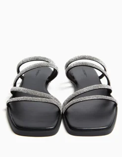 BERSHKA Sandales plate brillantes Noir Outlet