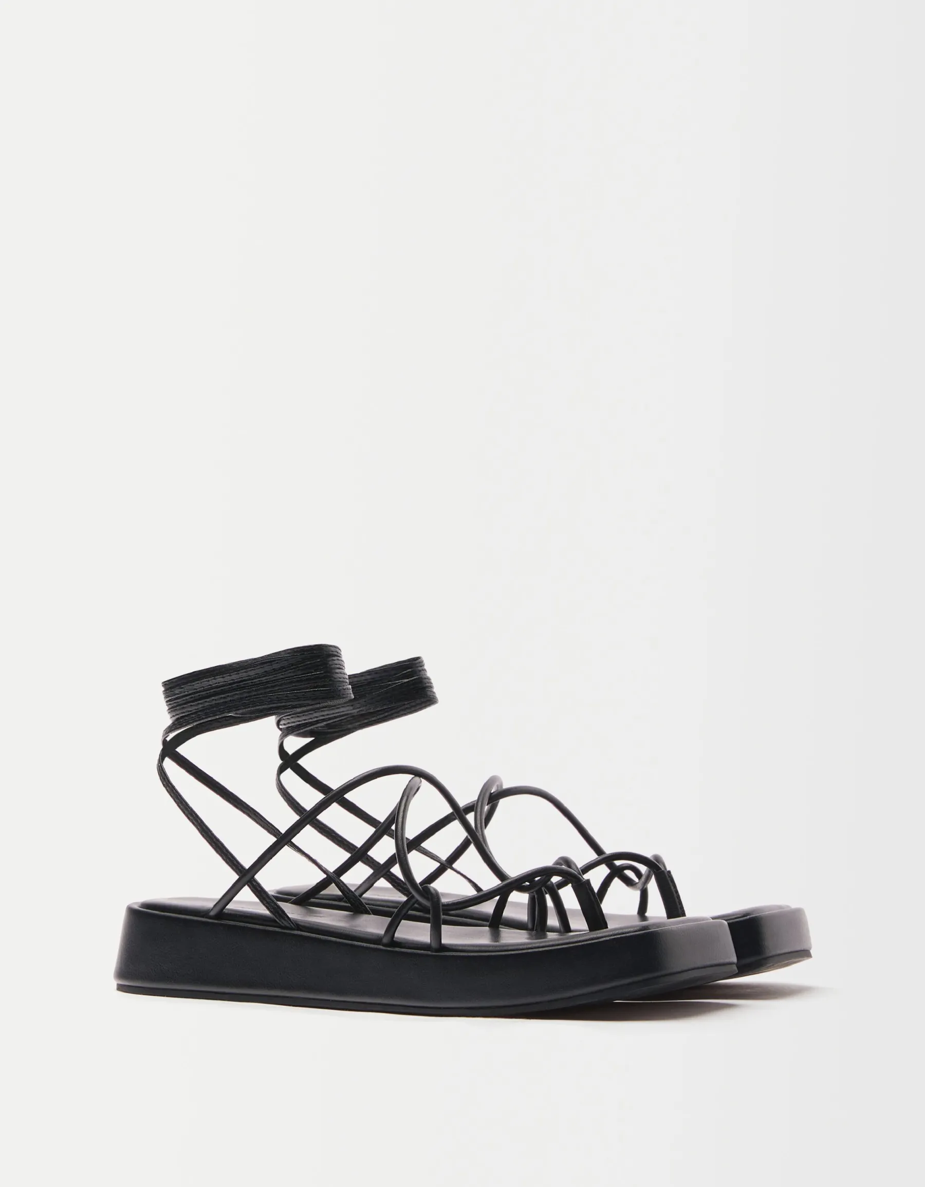 BERSHKA Sandales plates plateforme brides cheville Noir Clearance