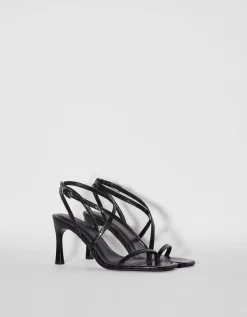 BERSHKA Sandales talon aiguille lanières Noir Hot