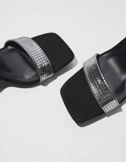 BERSHKA Sandales talon métallisées boucle de cheville Noir Best Sale