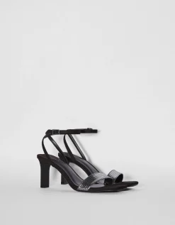 BERSHKA Sandales talon métallisées boucle de cheville Noir Fashion