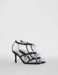 BERSHKA Sandales talon nœuds Noir Fashion