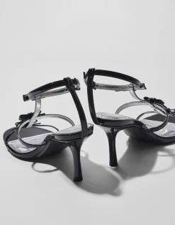 BERSHKA Sandales talon nœuds Noir Fashion