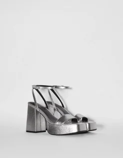 BERSHKA Sandales talon plateforme métallisées Argent Best