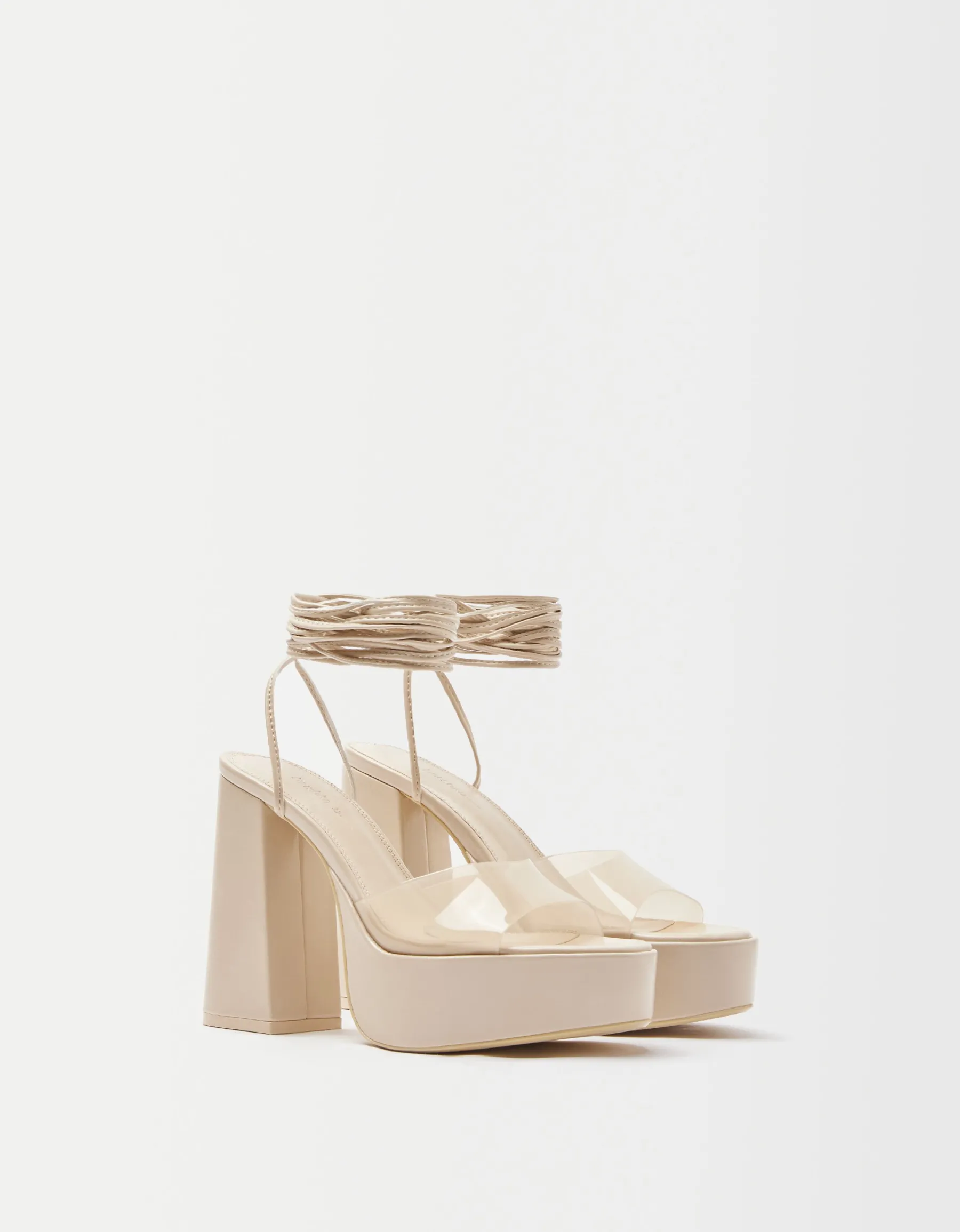 BERSHKA Sandales talon plateforme vinyle Sable Online