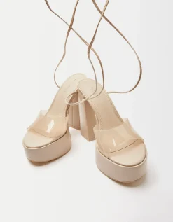 BERSHKA Sandales talon plateforme vinyle Sable Online