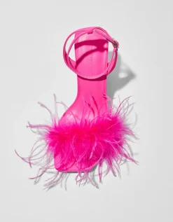 BERSHKA Sandales talon plumes Fuchsia Shop
