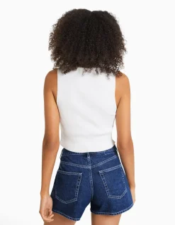 BERSHKA Short denim mom Bleu Cheap