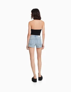 BERSHKA Short denim retroussé Blanc Clearance