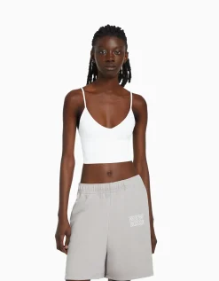 BERSHKA Short molleton coton Gris Hot