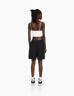 BERSHKA Short molleton coton Gris Outlet