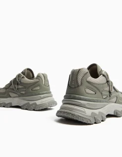 BERSHKA Sneakers mesh homme Kaki Hot