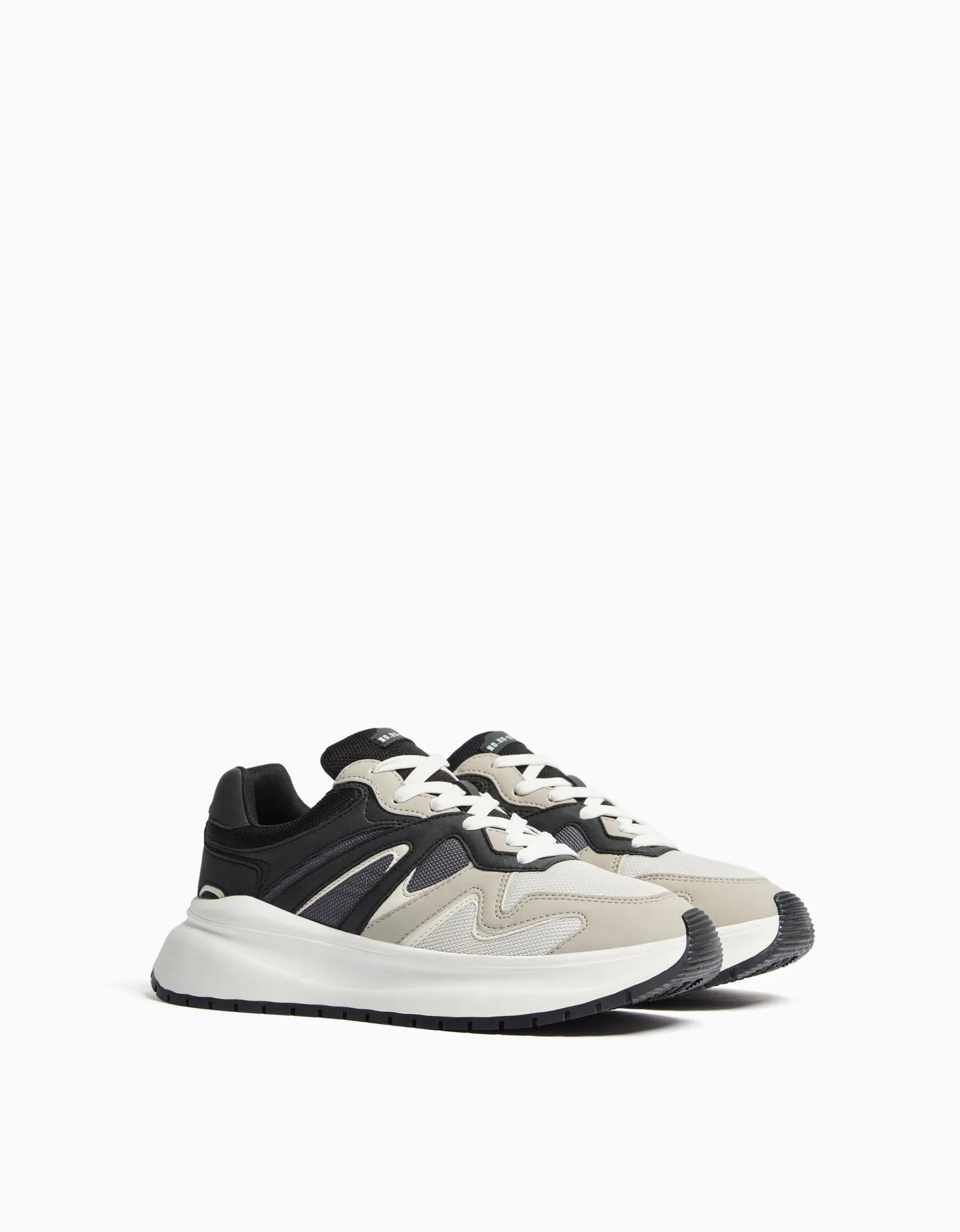 BERSHKA Sneakers semelle épaisse avec mesh homme Blanc Best