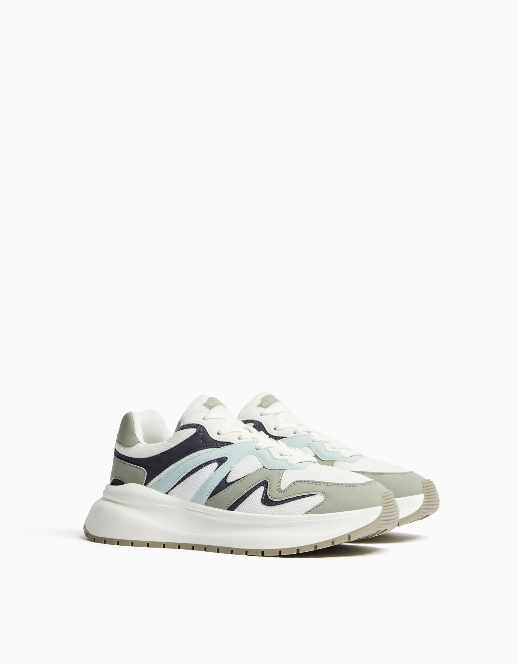 BERSHKA Sneakers semelle épaisse avec mesh homme Blanc Outlet