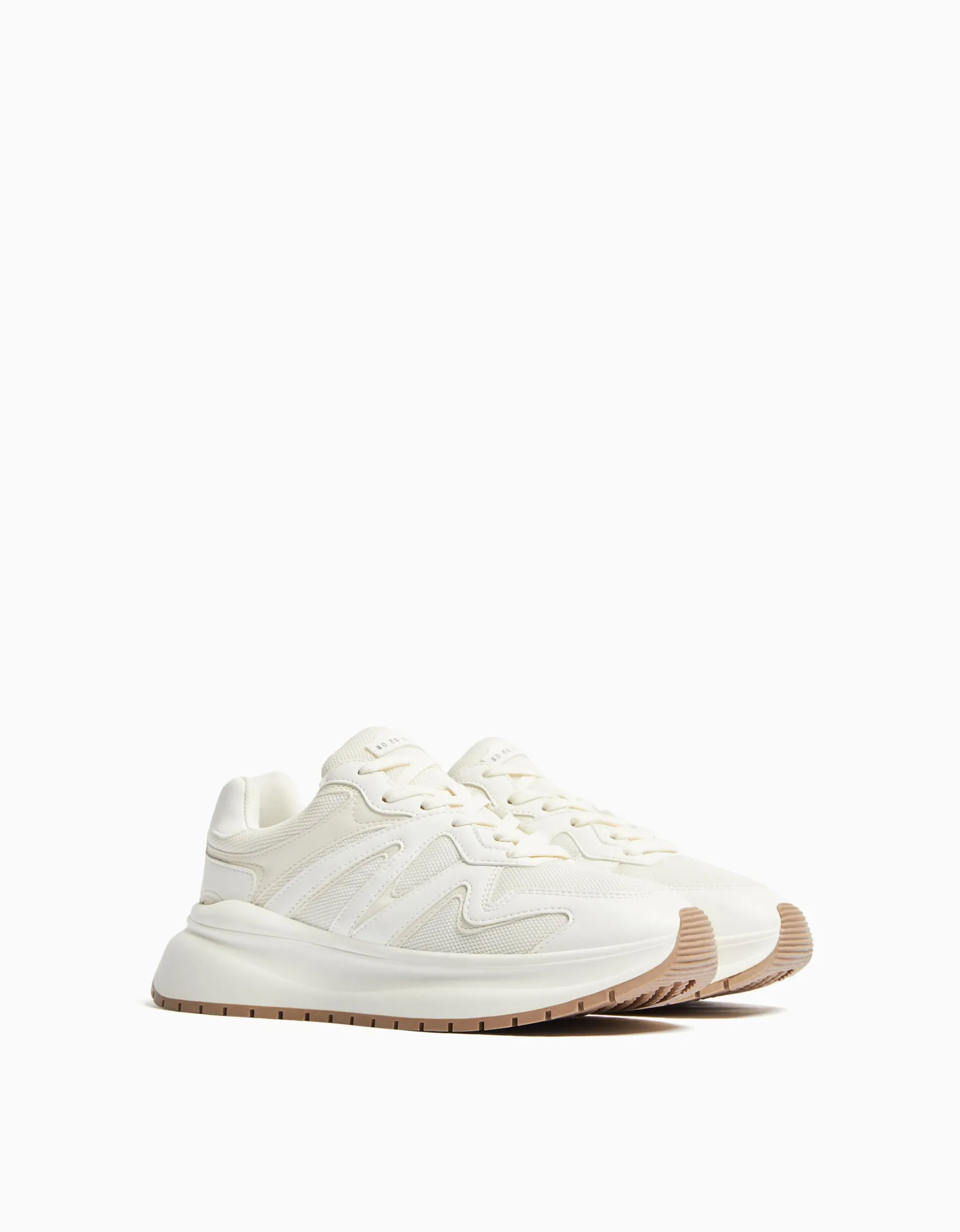 BERSHKA Sneakers semelle épaisse avec mesh homme Blanc Shop