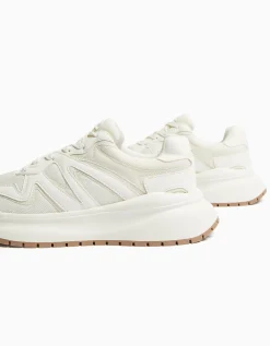 BERSHKA Sneakers semelle épaisse avec mesh homme Blanc Shop