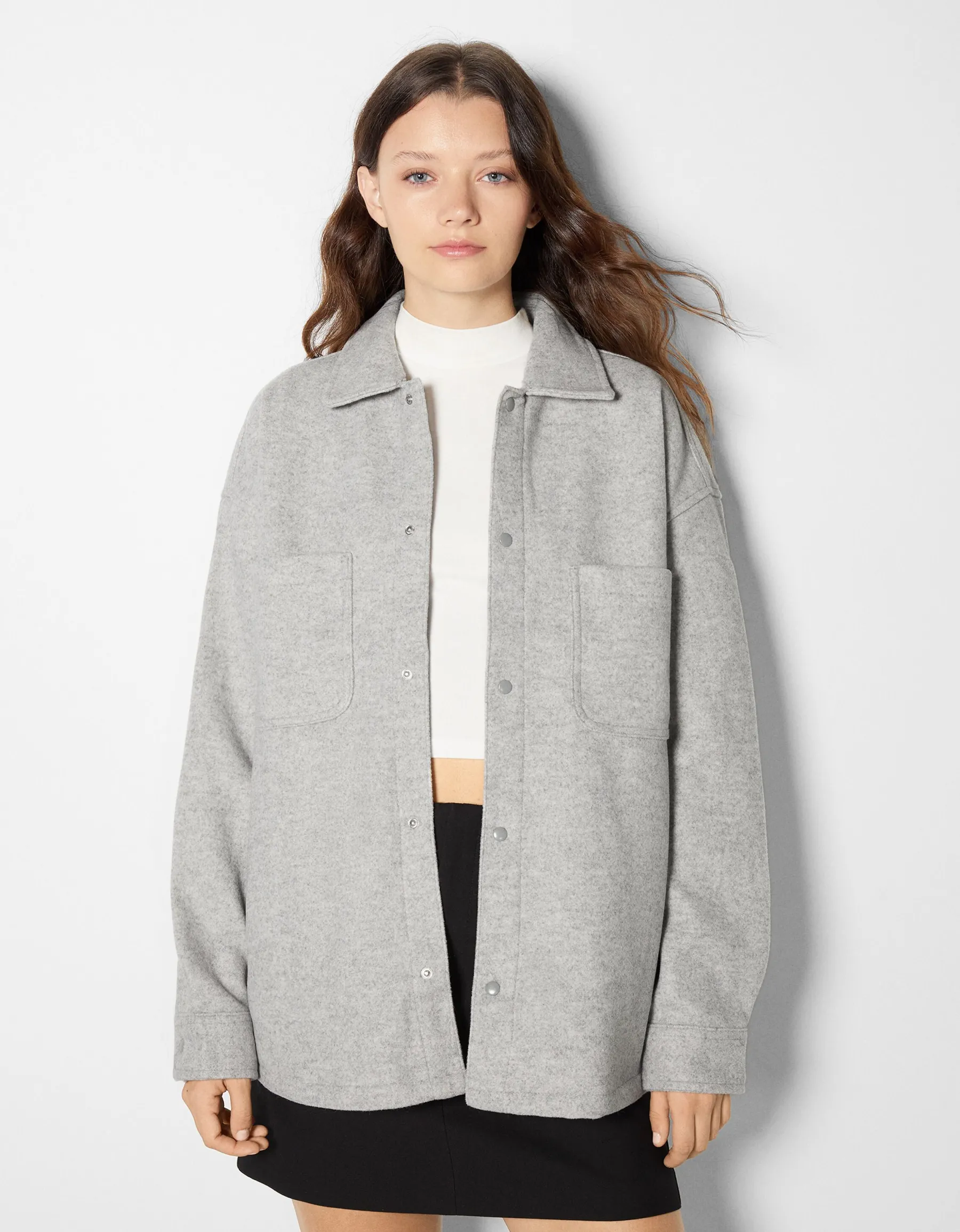 BERSHKA Surchemise basique Gris Hot