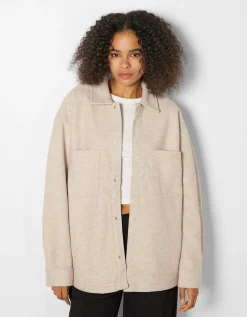 BERSHKA Surchemise basique Sable Outlet