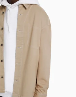 BERSHKA Surchemise coton fil contraste Sable Hot