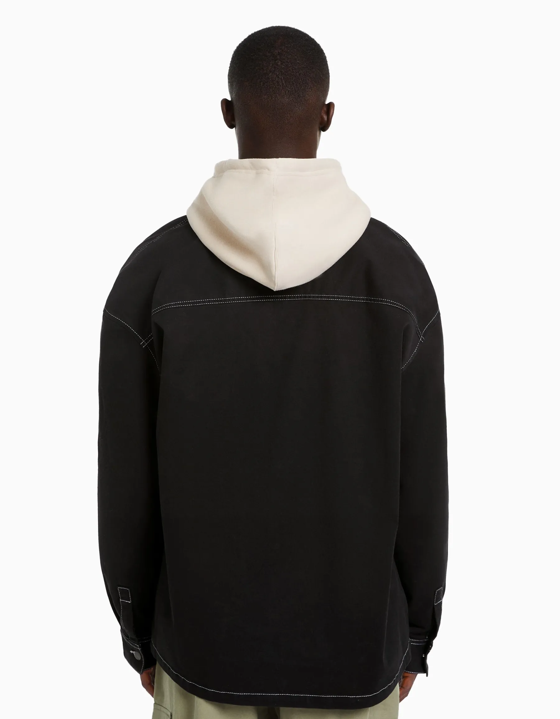 BERSHKA Surchemise coton fil contraste Sable Clearance